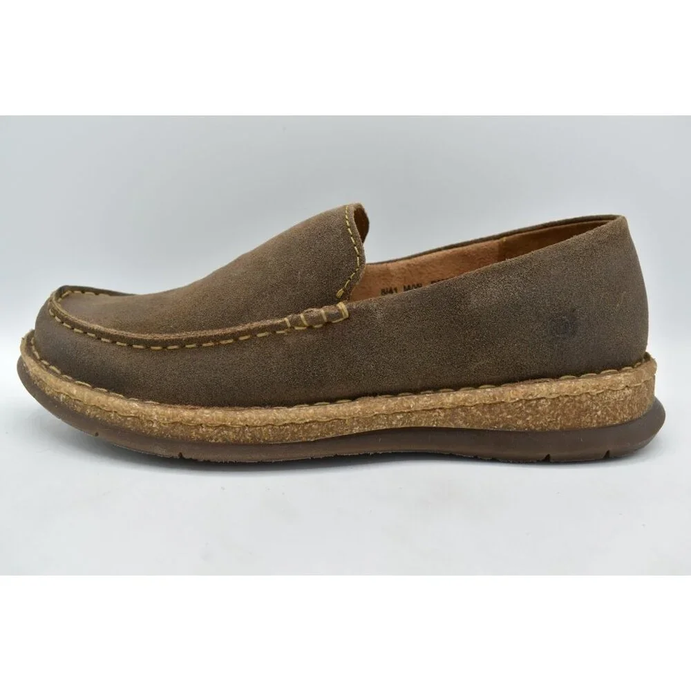 Born Mens Size 10.5 Baylor Taupe Distressed Suede Slip On‎ Loafers Shoes